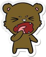 sticker of a angry cartoon bear shouting vector