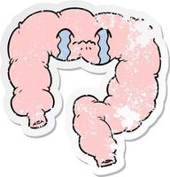 distressed sticker of a cartoon colon vector