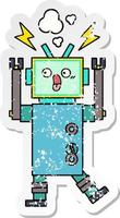 distressed sticker of a cute cartoon robot vector