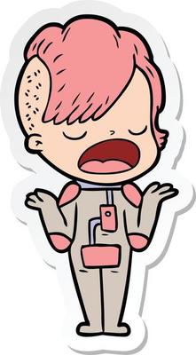 sticker of a cartoon cool hipster girl in space suit
