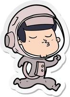 sticker of a cartoon confident astronaut running vector