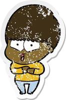 distressed sticker of a cartoon happy boy vector