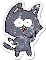 distressed sticker of a funny cartoon cat vector