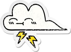 distressed sticker of a cute cartoon thunder cloud vector