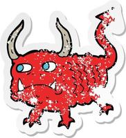 retro distressed sticker of a cartoon little demon vector