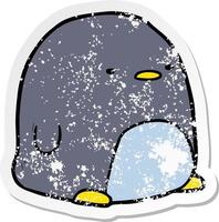 pegatina angustiada de un lindo pingüino de dibujos animados vector