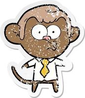 distressed sticker of a cartoon office monkey vector