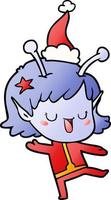 dibujos animados de gradiente de niña alienígena feliz de un sombrero de santa vector