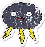 pegatina retro angustiada de una nube de lluvia de dibujos animados feliz vector