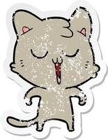 distressed sticker of a cartoon cat singing vector