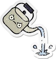 distressed sticker of a cute cartoon pouring kettle vector