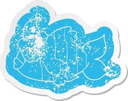 cartoon distressed sticker of a exotic fish wearing santa hat vector