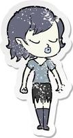 distressed sticker of a cute cartoon vampire girl vector