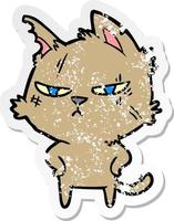 distressed sticker of a tough cartoon cat vector