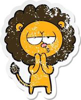 distressed sticker of a cartoon lion considering vector