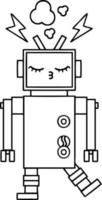 line drawing cartoon malfunctioning robot vector