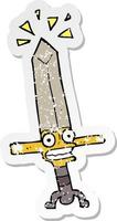 distressed sticker of a cartoon magic sword vector