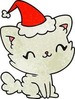 christmas textured cartoon of kawaii cat vector