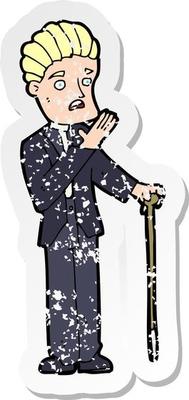 retro distressed sticker of a cartoon shocked gentleman