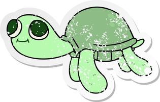 pegatina angustiada de una peculiar tortuga de dibujos animados dibujada a mano vector