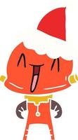 flat color illustration of a robot wearing santa hat vector