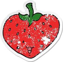 distressed sticker of a cartoon strawberry vector