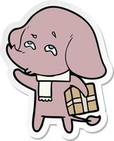 sticker of a cartoon elephant with gift remembering vector