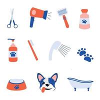 conjunto de iconos para el salón de peluquería canina vector
