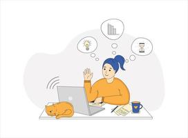 Online learning vector stock illustration. The concept of online learning at home, online test, distance learning.White skin girl sitting at the computer