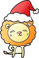 gradient cartoon of a lion wearing santa hat vector