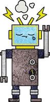 retro grunge texture cartoon crying robot vector