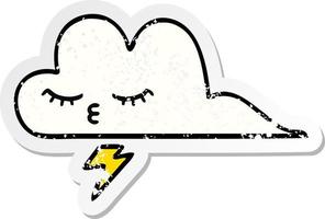 distressed sticker of a cute cartoon thunder cloud vector