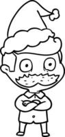 line drawing of a man with mustache shocked wearing santa hat vector