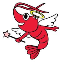 happy shrimp fairy cartoon illustration on white background vector