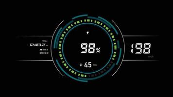 panel de camión ev, elemento de diseño del salpicadero del vehículo eléctrico, estilo elegante y simple para energía limpia sostenible alternativa y concepto de transporte futurista, velocímetro circular del camión vector