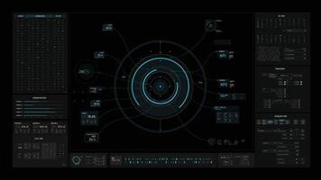 Sci-Fi futuristic user interface hud design panel for business app. Abstract technology concept, Technology concept FUI widescreen aspect ratio, hologram, communication, statistic, data, infographic