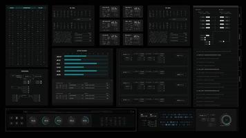 Sci-Fi futuristic user interface hud design panel for business app. Abstract technology concept, Technology concept FUI widescreen aspect ratio, hologram, communication, statistic, data, infographic vector