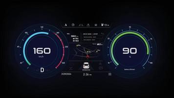 panel de camión ev, elemento de diseño del salpicadero del vehículo eléctrico, estilo elegante y simple para energía limpia sostenible alternativa y concepto de transporte futurista, velocímetro circular del camión vector