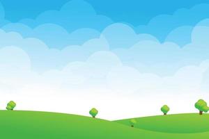 paisaje escénico de pradera de campo verde contra la nube y el cielo azul, ilustración de vector de campo natural de fondo abstracto