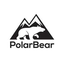 oso polar con ilustración de diseño de logotipo de signo de fondo de montaña vector