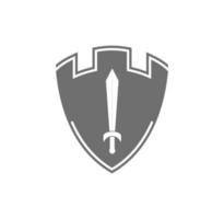 Shield castle with sword logo design illustration vector