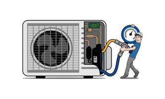 servicio hvac con ilustración de diseño de personajes vector