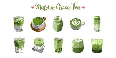 diseño gráfico de colección de conjunto de vectores de té verde matcha