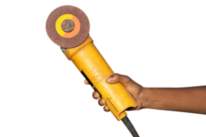 angle grinder in hand on white background isolation png