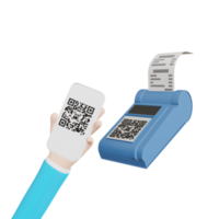 le dessin animé remet les smartphones pour scanner un dépôt de code à partir d'un lecteur de carte de crédit pour payer la nourriture et les boissons et le service png
