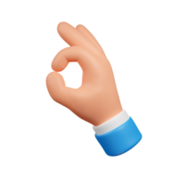 mano que muestra un gesto correcto sobre fondo blanco. mano gesticulando bien. renderizado 3d png