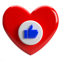 3d Red Love Heart with Like Hand Icon PNG