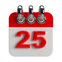 3D kalenderikon datum 25 röd färg png