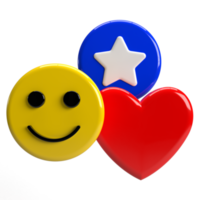 3d Love Heart Star and Smile Emoji PNG