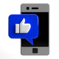 3d Smart Phone Like Hand and Blue Speech Bubble PNG